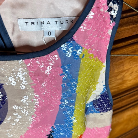 Trina Turk Kaleidoscope Vibrant Sequin Colorblock Sleeveless Shift Retro Disco - Picture 5 of 15